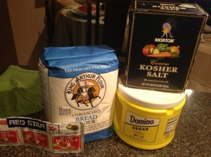 2 teaspoons of active dry yeast, 1 ½ tablespoons of granulated sugar, 3 ½ cups of bread flour , 1 ½ teaspoons of salt