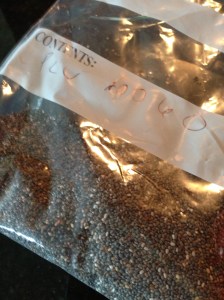 Behold: Chia Seeds. And yes that is my handwriting- the Whole Foods guy had a tough time reading it too.