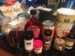 Not the cheapest granola to make... you'll notice, however; I am focusing on making this granola rather than paying the bills in the background of this photo